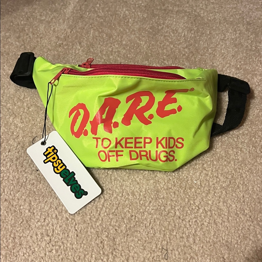 NWT Tipsy Elves D.A.R.E. To keep kids off drugs neon green and pink belt bum bag